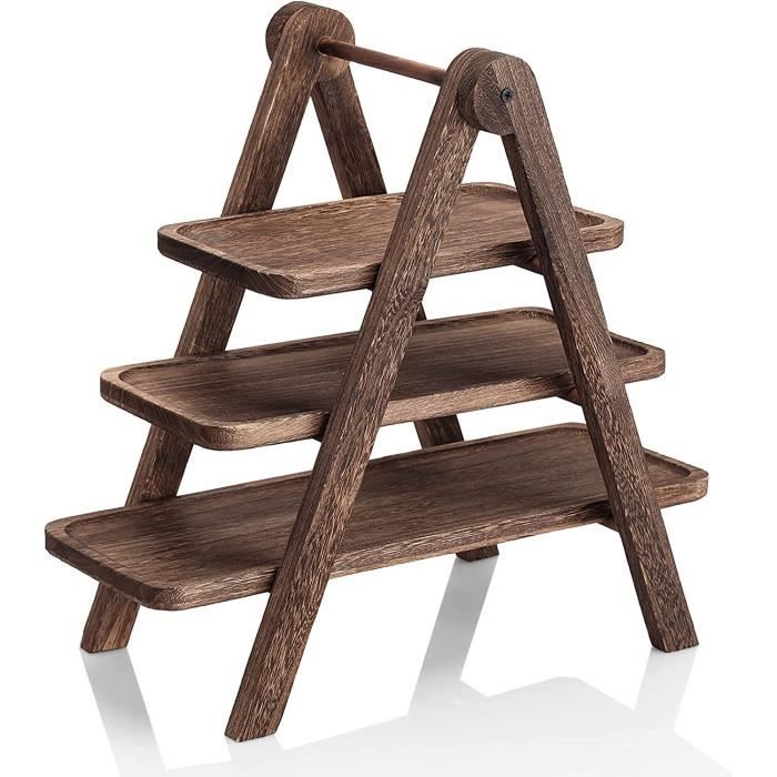 Plateau De Service Rectangulaire à 3 étages En Bois Rustique - Pour Cupcakes, Charcuterie, Fruits - Idéal Mariage, Anniversaire, Pique-nique