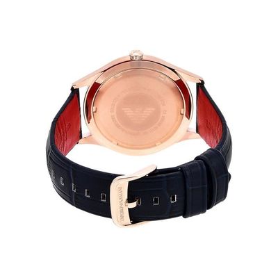 EMPORIO ARMANI Montre Homme Quartz en Acier inoxydable Ton Or rose Bracelet en Cuir Bleu AR11131