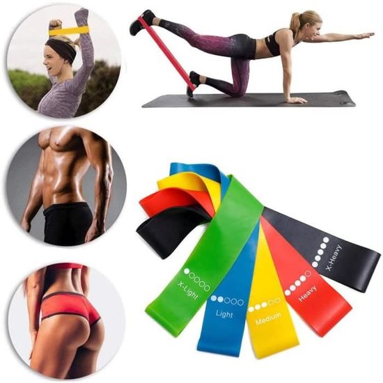 LEXICANMHS Bandes De Résistance En Latex – 5 Niveaux (5 à 30 Lb) Pour Pilates, Yoga, Rééducation Et Fitness – Sac De Transport Inclus