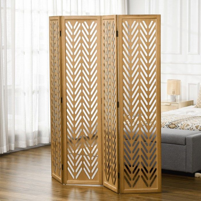 HOMCOM Paravent 4-delig 160 X 170 Cm Vouwbaar Kamerscherm Scheidingswand Van Golfvezel Voor Woonkamer~242na1md1to01