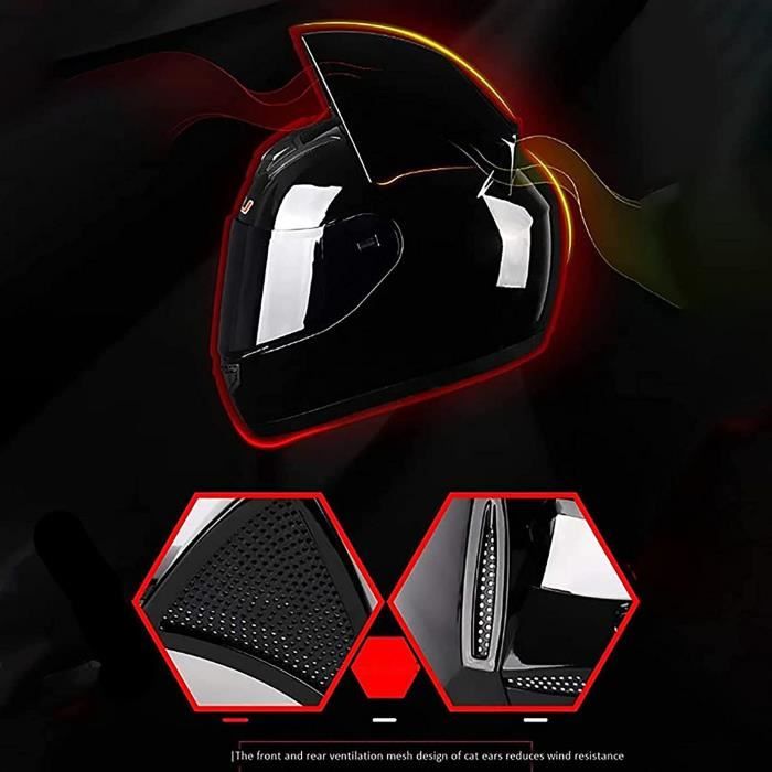 Casque IntéGral Moto Certifié Dot/ECE Personnalité Adulte Chat Oreille Casque Moto Quatre Saisons Avec Pare-Soleil Pour Street Racing Motocross ATV, Gloves Mask
