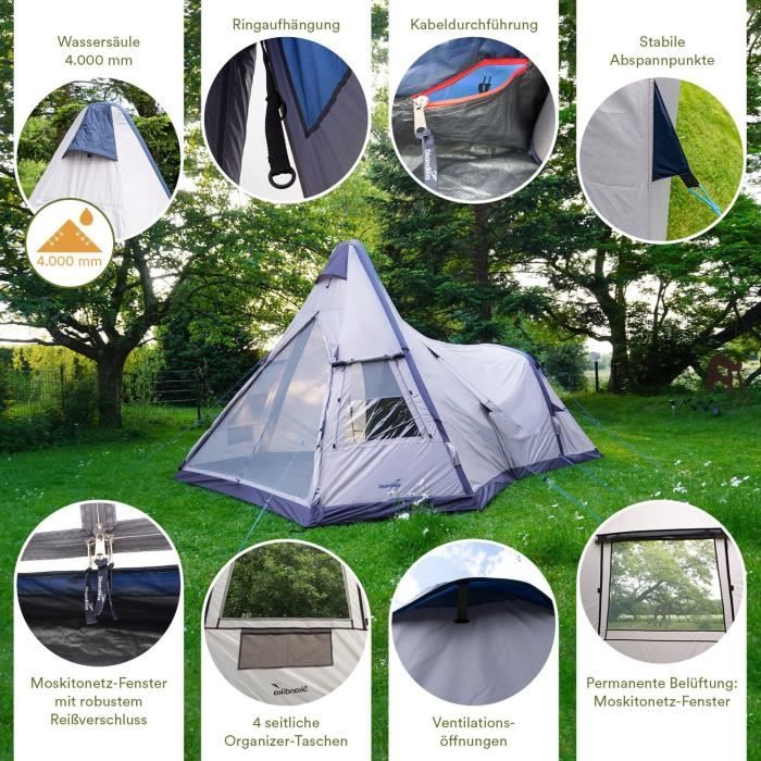 Skandika Kotona Air - Tente tipi Gonflable de Camping - 4 Personnes - Air  Rise Technology - Tapis de Sol Cousu - Hauteur 2,6 m - Cdiscount Sport