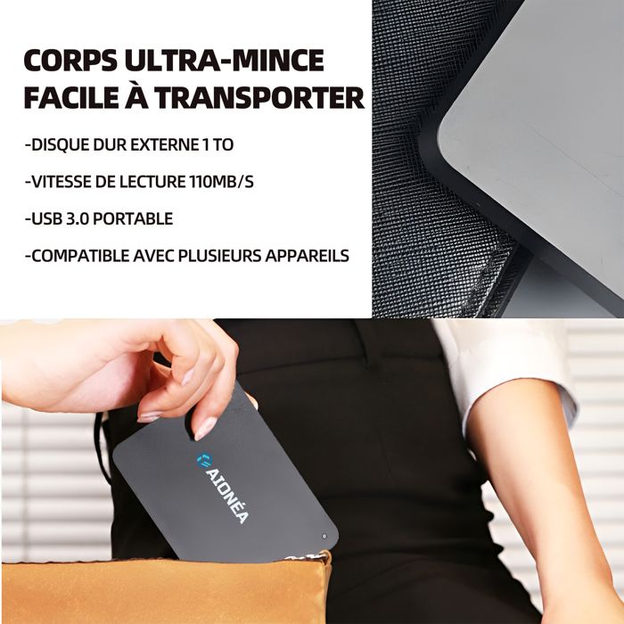 Mini Disque Dur Externe 1To Seroo – Portable, Auto-alimenté USB – PC & Mac – Occasion