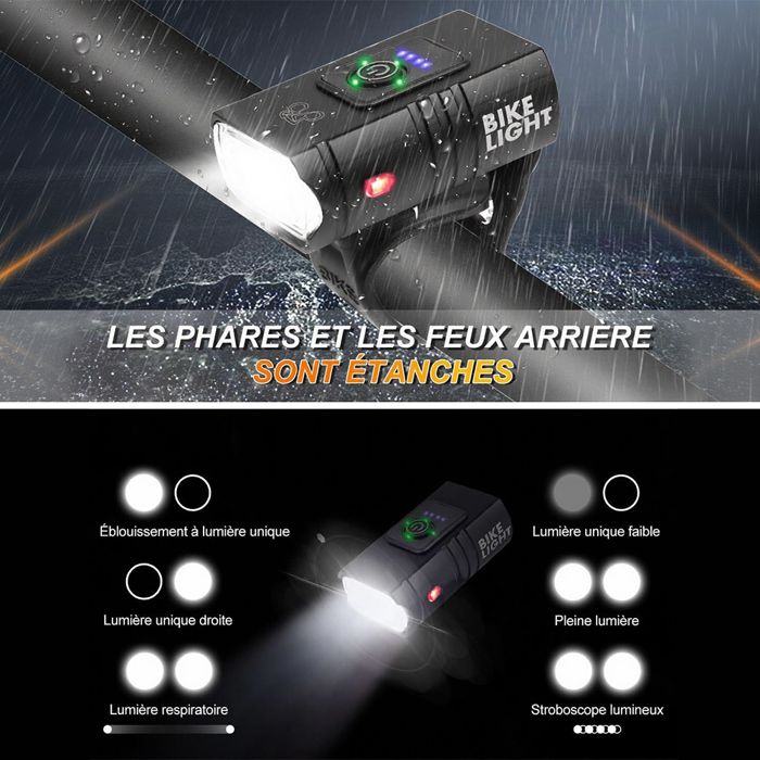 Éclairage Vélo Enkifun 1500 Lumens – 6+4 Modes, USB Rechargeable, IPX5 étanche, Avec Fonction Power Bank, Pour Vélo, Poussette Ou Moto