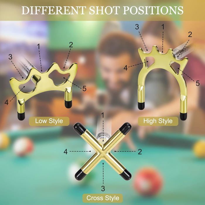 Chevalet De Queue De Billard Extensible 33-152 Cm Avec 3 Têtes En Laiton (X, Haute, Basse) | Poignée éponge, Acier Inoxydable, Pour Jeu Et Entraînement