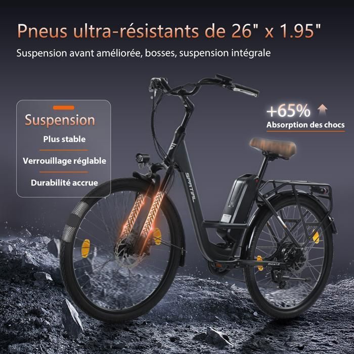 COLORWAY Vélo Électrique 26″, VTT Ville, Batterie Lithium Amovible 36v12ah 7 Vitesses Bleu