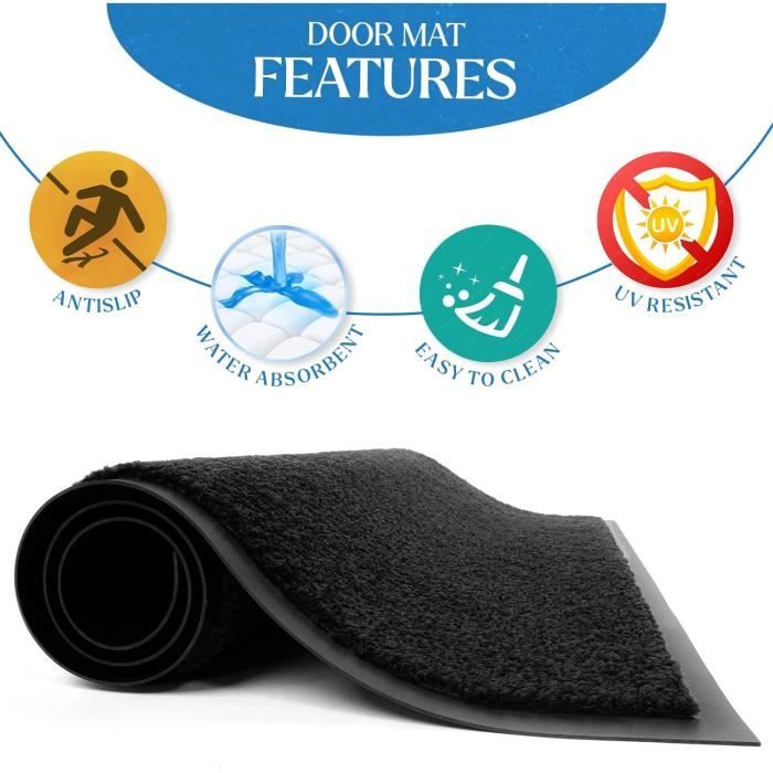 Paillasson En Caoutchouc Souple 40x60 Cm Noir - Tapis Entrée Maison Anti-Salissures Résistant Aux Intempéries