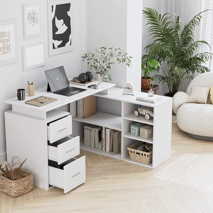 Bureau avec étagère bureau d'ordinateur blanc table PC système