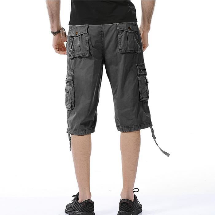 Short Cargo Homme Grande Taille- Short Coton avec Multi-Poches Couleur Unie Tendance Basiques Shorts et Bermudas Eté Décontractée Droite de Jogging Activités en Plein Air Travail Pantacourt