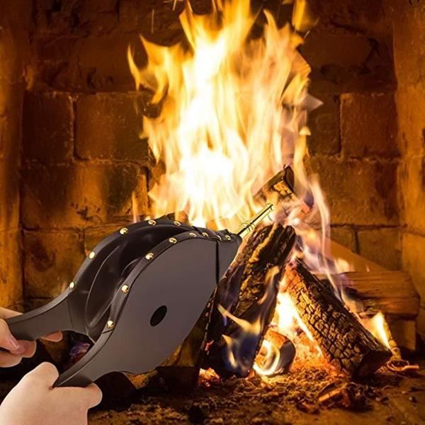 Ziennhu Soufflet De Cheminée En Bois Et Cuir - Grand Souffleur D'Air Pour Feu De Bois