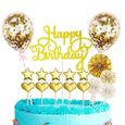 DAMILY® Decoration Gateau Anniversaire - Joyeux Anniversaire Cake Topper,Happy Birthday Gateau Decoration,Or Confettis Ballon Star-0