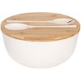 Fibre de bambou Bowl Saladier avec des serveurs Set Planche à découper en bambou Couvercle dégradables Blanc-0