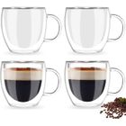 CHANGM Lot de 4 tasses à café en verre à double paroi, 150 ml isothermes avec poignée, tasses transparentes pour latte, boissons
