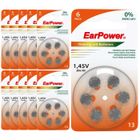 60 piles auditives EarPower A13 - Lot de 10 Plaquettes de 6 piles - Piles pour appareils auditifs PR48 - 0% Mercure / Zinc Air