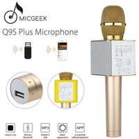 Microgeek Q9S+ Microphone Doré Sans fil Bluetooth Karaoké Portable ACC Mode pour Android Ios Smartphone PC