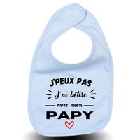 Bavoir bébé "J'peux pas j'ai bêtise avec Papy " Bleu à offrir cadeau de naissance du nouveau-né et parents la famille s’agrandit