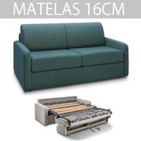 Canapé convertible MAC MAHON - Sommier lattes 120cm - Matelas 16cm - Tissu tweed bleu lagon