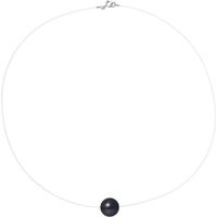 PERLINEA - Collier Perle de Culture d'Eau Douce AAA+ Ronde 9-10 mm Noire - Argent 925 Millièmes - Nylon - Bijoux Femme