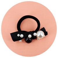 Elastique cheveux ou bracelet noir avec noeud et perles nacrées - RC006289