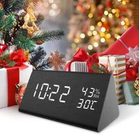Réveil Numérique LED, Sound Control LED Alarm Clock Bois Digital Température et humidité d'affichage pour la maison