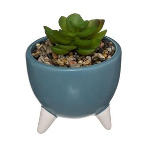 FLEUR ARTIFICIELLE Atmosphera - Petite Plante artificielle Pot sur pied en céramique D 8 cm Bleu
