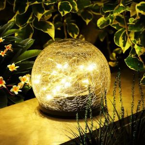 LAMPION Lanterne Solaire D'Extérieur - Boule De Verre Craquelé - Étanche - Jardin - Contemporain - Lumière Chaude