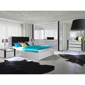 CHAMBRE COMPLÈTE  Chambre à coucher complète LINA blanche et noire laquée. Meuble design et tendance