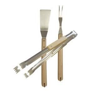 USTENSILE Set pince + fourchette + spatule inox et bois COOK