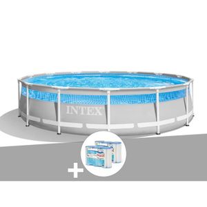 PISCINE Kit piscine tubulaire Intex Prism Frame Clearview ronde 4,27 x 1,07 m + 6 cartouches de filtration 4,27m x 4,27m x 1,07m Gris