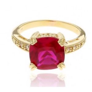 NEW Bague Sertie RUBIS et Zirconium en Plaqué OR NEUF T 54