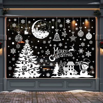 Autocollants Noël En Feutre - Rennes Et Sapins - Décoration Fenêtre Et Porte, Sans Résidu