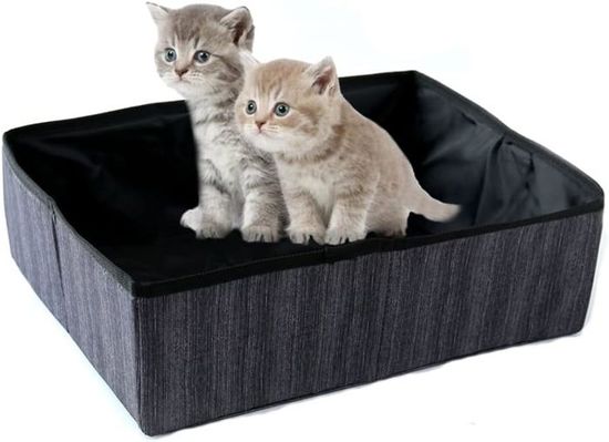 Bac à Litière Pliable Pour Chat – Portable Voyage Camping – Tissu Oxford Imperméable 47x36 Cm – Gris