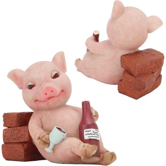Statue De Cochon Endormi Design Toscano - Résine Peinte à La Main - Déco Jardin