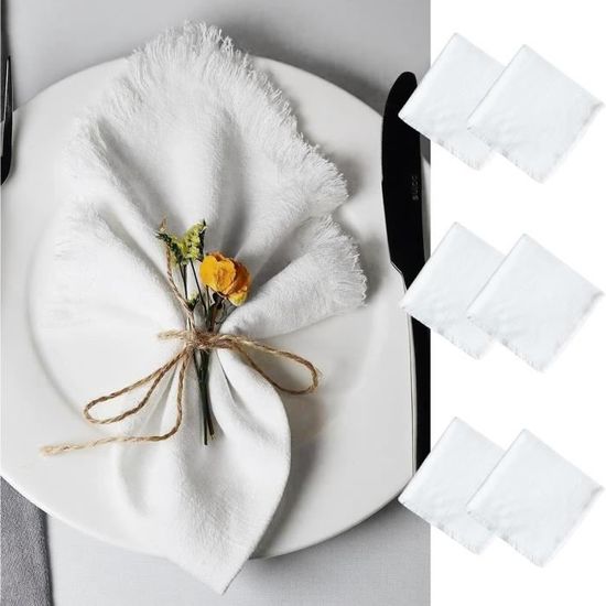 Lot De 6 Serviettes Coton 50x50cm Vert Sauge Avec Toile De Jute - Style Rustique Chic