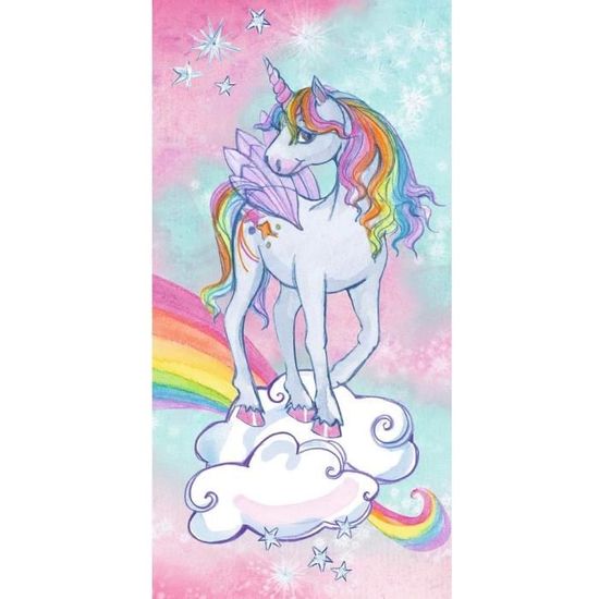 Serviette De Plage Licorne Enfant 75x150cm – Velours Coton Doux, Motif Arc-en-ciel Coloré - 6