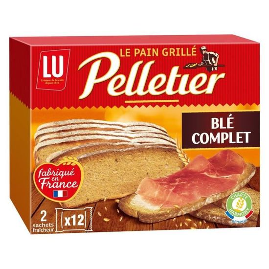 LOT DE 5 - LU - Pelletier Pain grillé au blé complet - boîte de 24 tranches - 500 g
