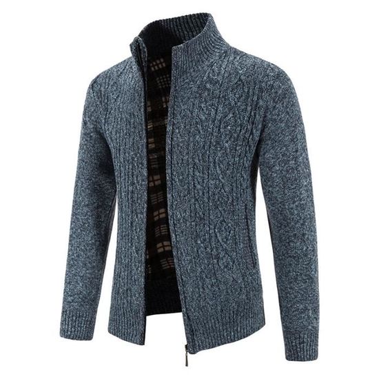 Cardigan Zippé Homme Col Montant - Veste En Maille Polaire Chaude Pour Automne Hiver
