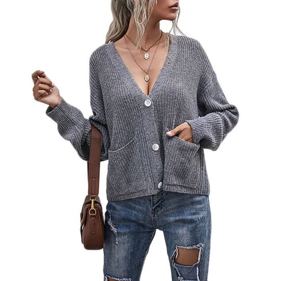 Cardigan Noir À Manches Ballon Et Boutons | FR