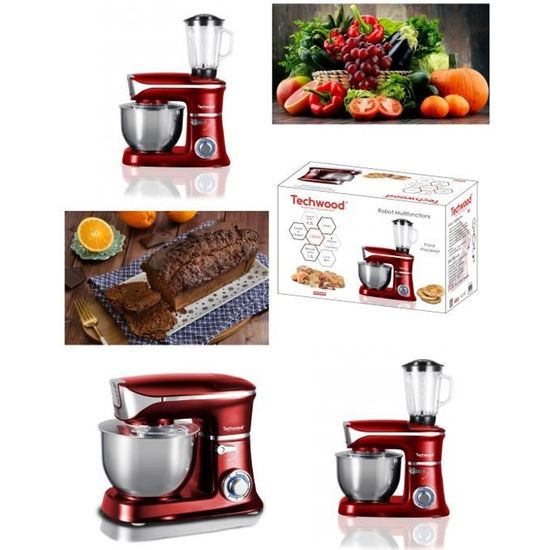 Robot Pâtissier TECHWOOD Tcdr-135 - Bol Inox 6.5L, 1300W, 6 Vitesses - Rouge