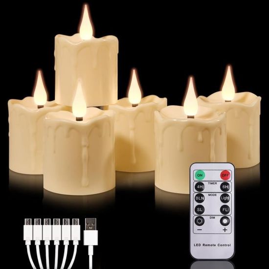 SoulBay Bougies Chauffe Plat LED Rechargeables, 6pcs Fausse Bougie à LED Flamme Vacillante Avec Télécommande Et Fonction Minuterie, Bougies Electriques Pour Fête, Salon, Halloween, Noël, Chambre