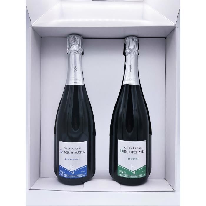 Coffret Délicat Champagne 2 btles 75 cl Brut Tradition, Brut Blanc de blancs - Direct producteur - Champagne Deneufchatel