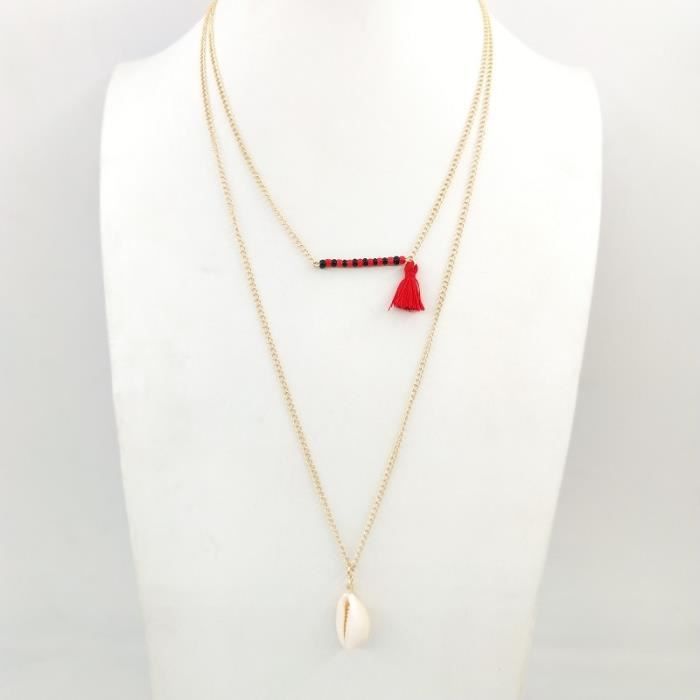 Collier De Perles De Perles De Rocaille Et Glandes_Rouge