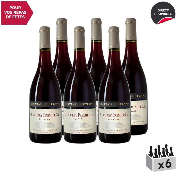 Mercurey 1er Cru Les Velley Rouge 2017 - Lot de 6x75cl - Château d'Etroyes - Vin AOC Rouge de Bourgogne - Cépage Pinot Noir