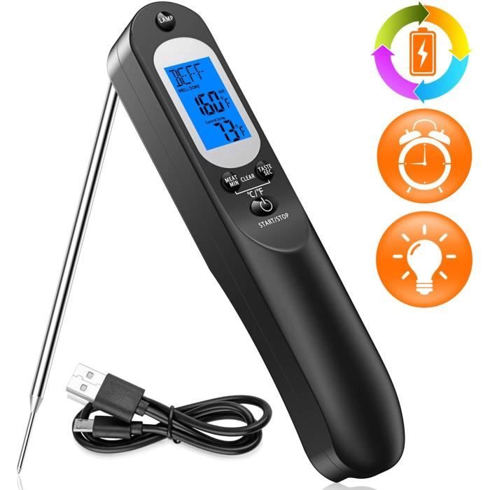 Thermomètre Cuisine Digital & Minuteur de Cuisine, Câble USB & Écran LCD