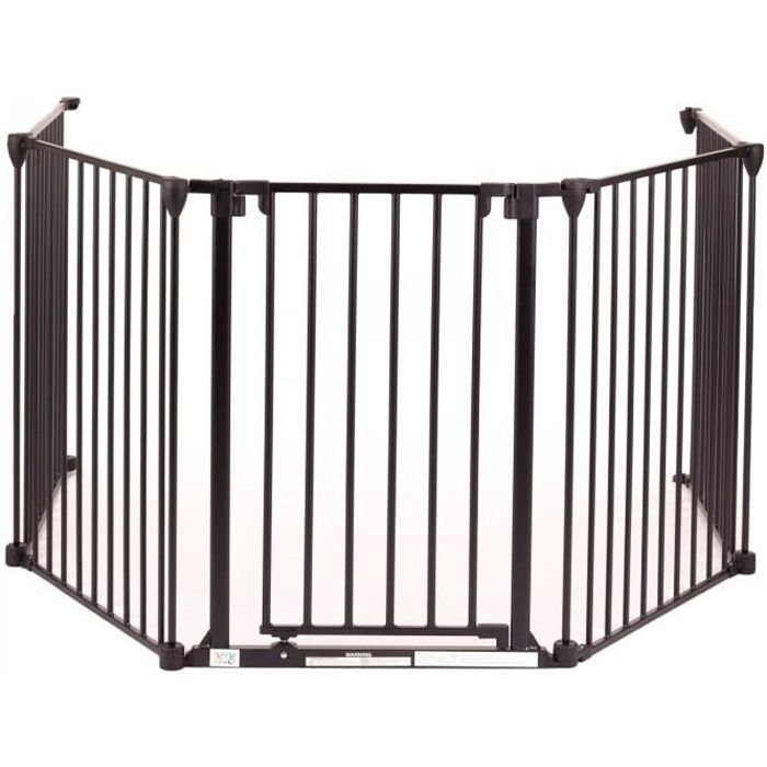 Baby Vivo Barrière Parc en Métal Grille pour Cheminée 4+1 Pare-feu Securité Escaliers en Noir (4 Barreaux avec une Porte) - PREMIUM