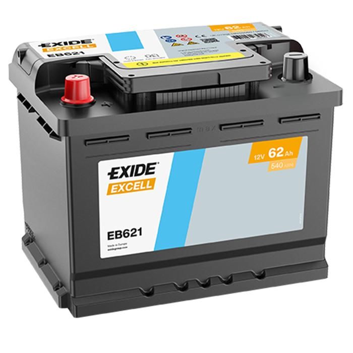 BATTERIE EXIDE EXCELL L2 12V 62AH 540A 242X175X190 +G EB621