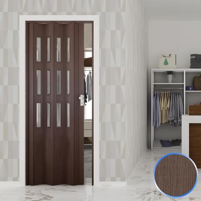 Porte pliante accordèon verre opaque pvc chêne tourterelle 88,5x214cm luciana