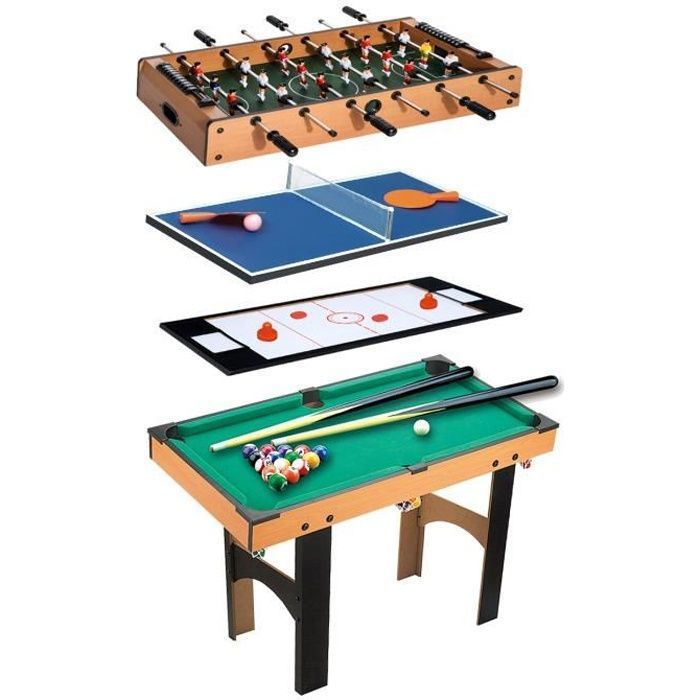 HOMCOM Table multi jeux 4 en 1 babyfoot billard air hockey ping-pong avec accessoires MDF bois 87 x 43 x 73 cm