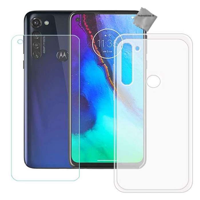 Coque silicone gel fine pour Motorola Moto G Pro + film ecran - BLANC TRANSPARENT