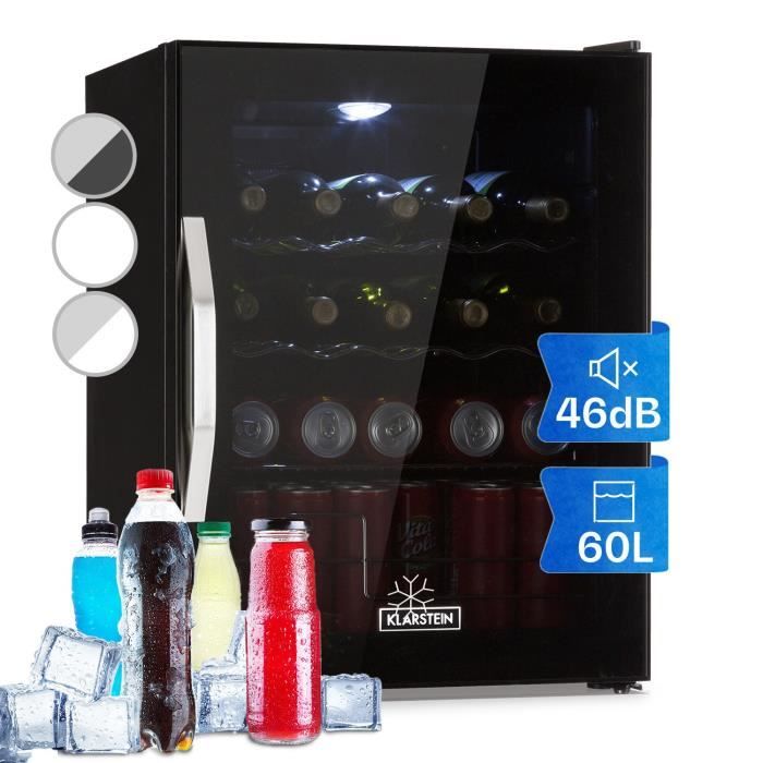 Mini frigo - Klarstein - 60 L - Réfrigérateur à boissons - Minibar - 60 L - Frigo - 0 à 13 °C - Porte vitrée - Noir